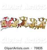 Team of Eight Reindeer Flying Santa in His Sleigh