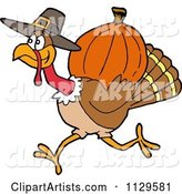 Thanksgiving Pilgrim Turkey Running with a Pumpkin