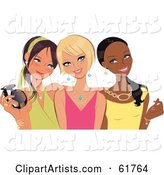 Three Young Fashionable Diverse Girlfriends Posing and Smiling