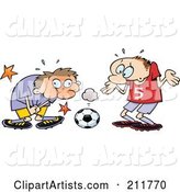 Toon Guy Grabbing Himself After Being Hit in a Sensitive Spot with a Soccer Ball