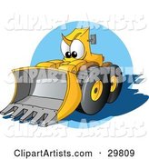 Tough Yellow Bulldozer Character with a Loader, Moving Forward