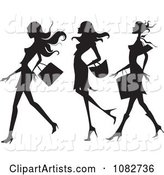 Trio of Silhouetted Fashionable Ladies Shopping