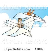 Two Happy Pilots Flying Paper Planes in the Sky