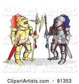 Two Knights Standing in Different Armor
