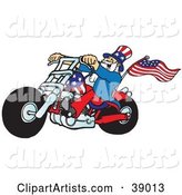 Uncle Sam Riding a Patriotic Chopper with a Flag on the Back