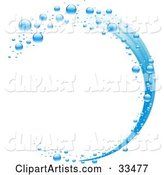 Wave of Blue Water and Bubbles over a White Background