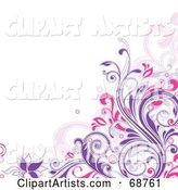 White Background with a Purple and Pink Floral Vine Corner
