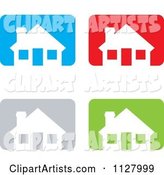 White Houses over Colorful Rectangles Icons