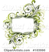 White Space Bordered by Green Vines and Beige Splatters