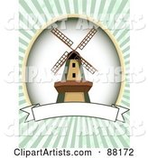 Windmill over a Blank Banner with Green Retro Bursts