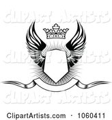 Winged Shield with a Crown and Blank Banner - 1