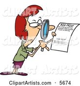 Woman Using a Magnifying Glass to Read the Fine Print on a Document