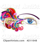 Woman's Blue Eye with Colorful Waves and Swirls