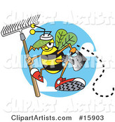 Worker Bee Carrying a Rake and Watering Can and Ready to Work in a Garden