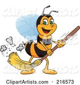 Worker Bee Character Mascot Sweeping