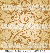 Worn Scroll Background of Curling Vines in Orange and Brown Tones