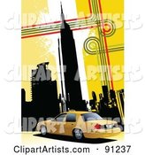 Yellow Background of New York Skyscrapers and a Taxi Cab