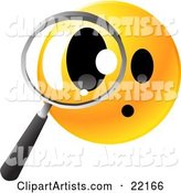 Yellow Emoticon Face Peering Through a Magnifying Glass