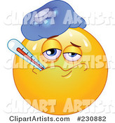 Yellow Emoticon Sick with a Fever