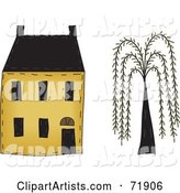 Yellow Two Story House by a Willow Tree
