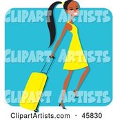 Young and Pretty Black Woman Pulling a Rolling Suitcase