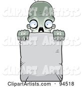 Zombie Peering over a Blank Stone Sign