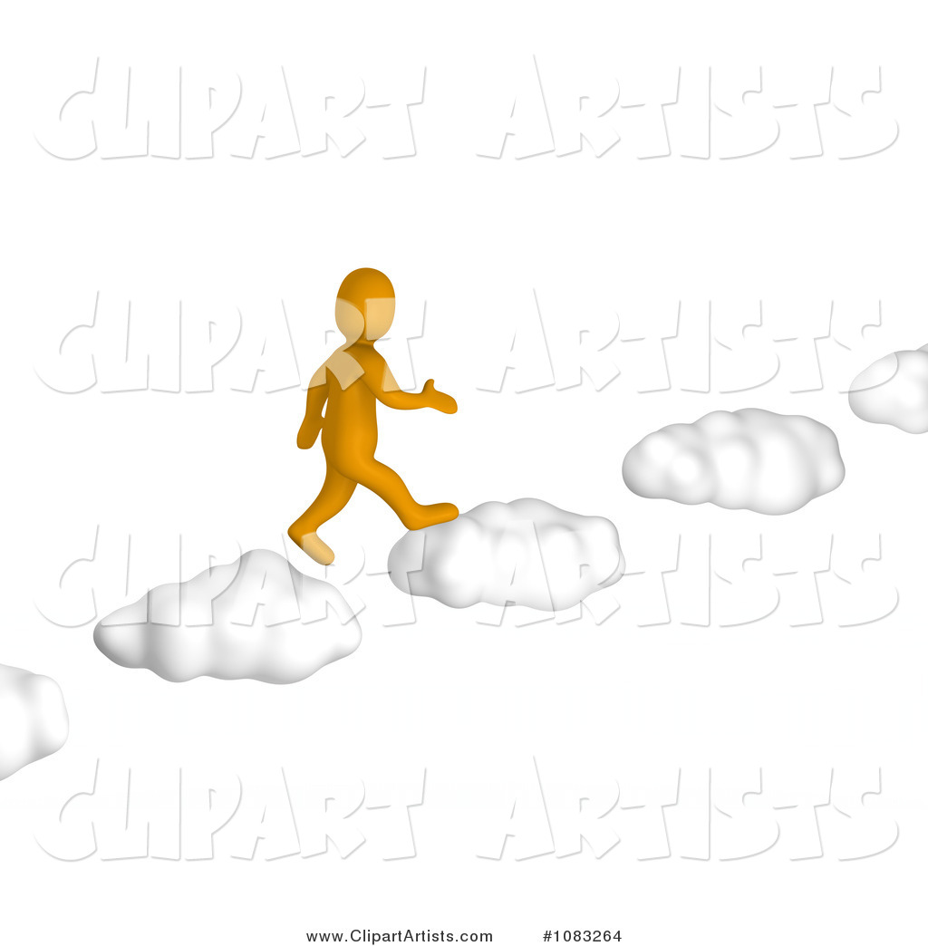 Anaranjado Orange Man Walking on Cloud Steps