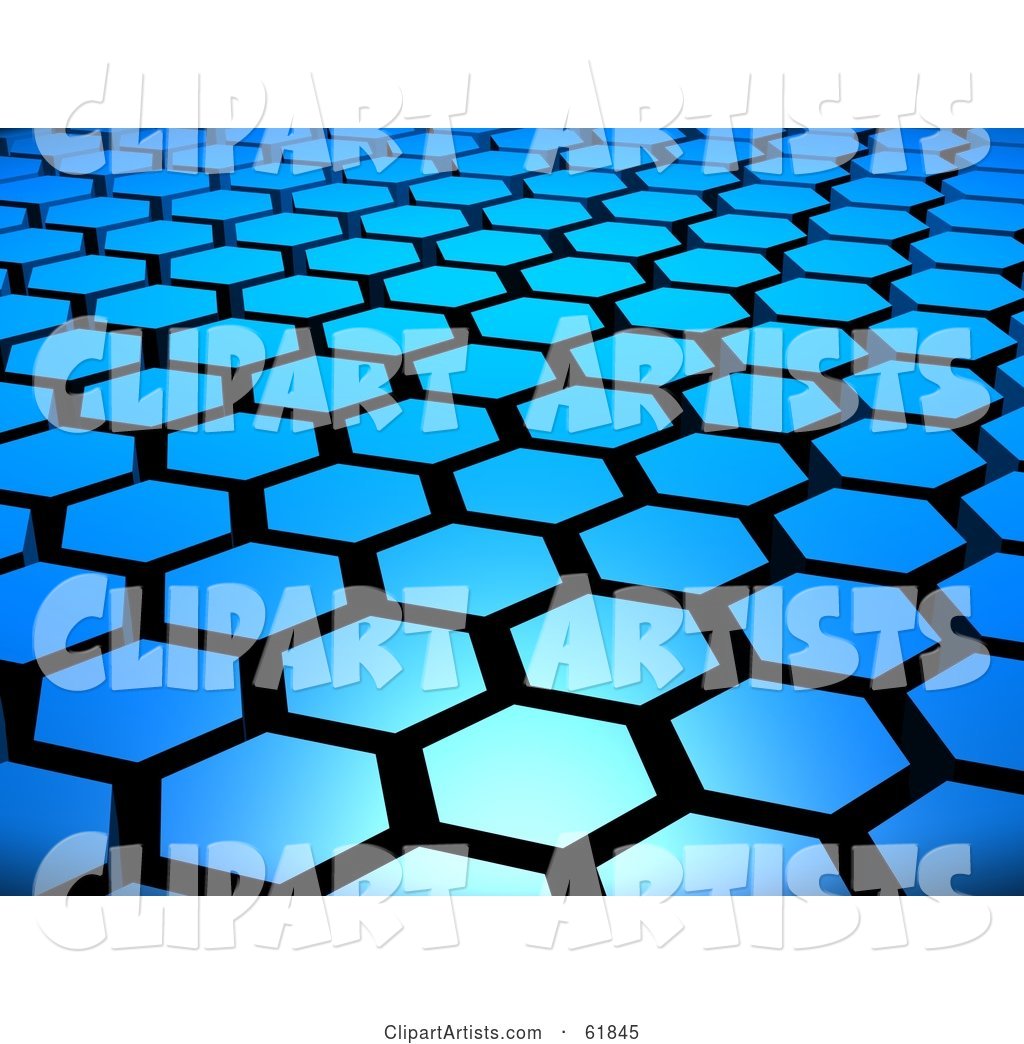 Background of Blue Hexagon Tiles Arranged in Formation with Black Grout