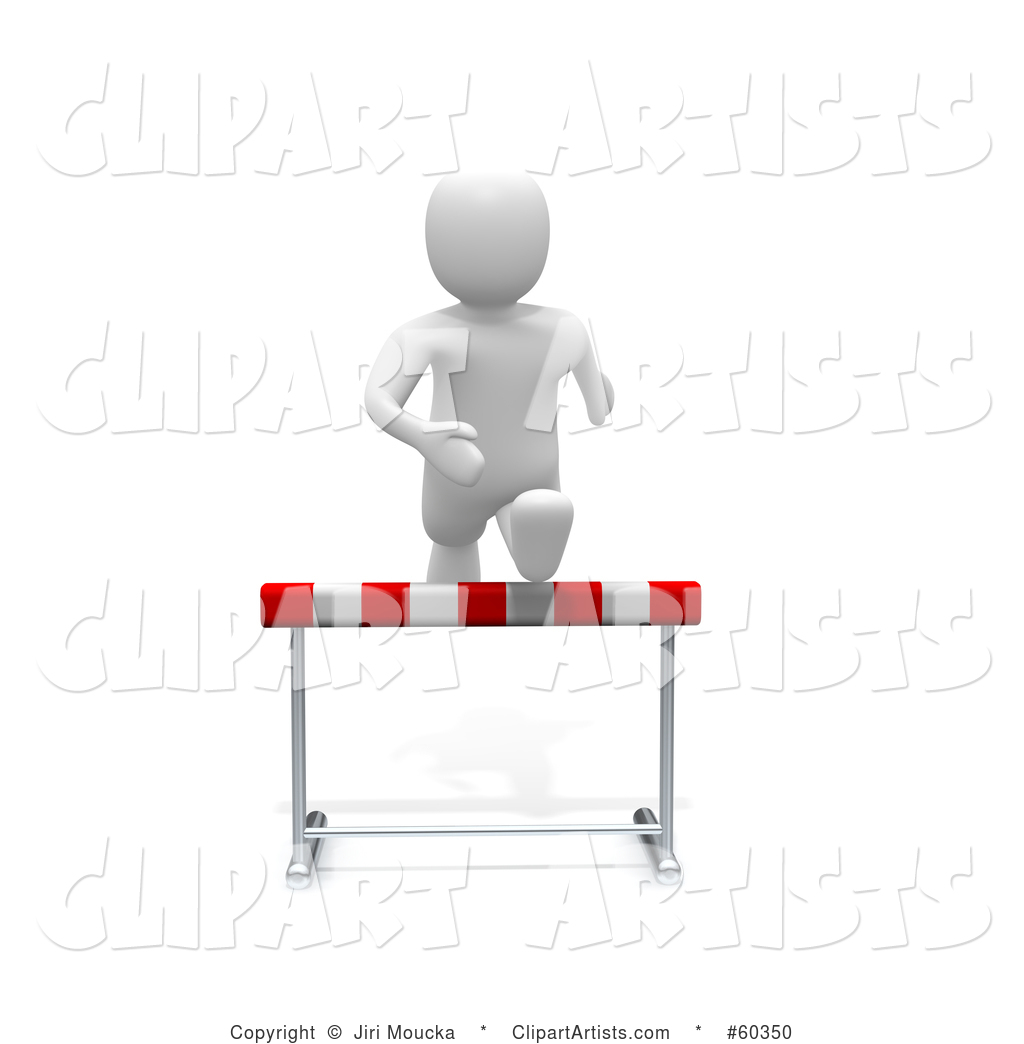 Blanco Man Character Running Forward and Leaping over a Hurdle