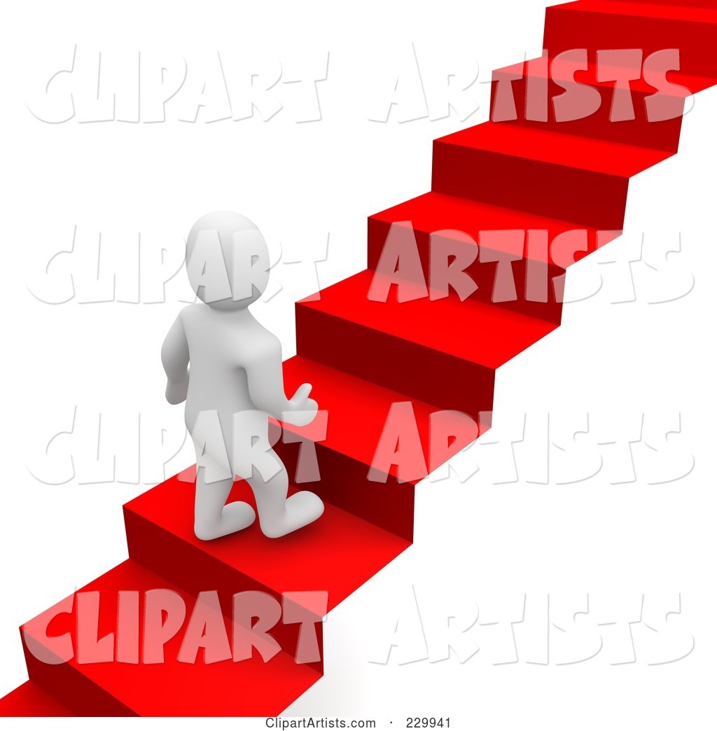 Blanco Man Climbing up a Red Carpet Staircase