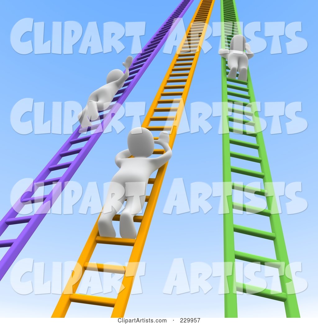 Blanco Men Climbing up Colorful Ladders into the Sky