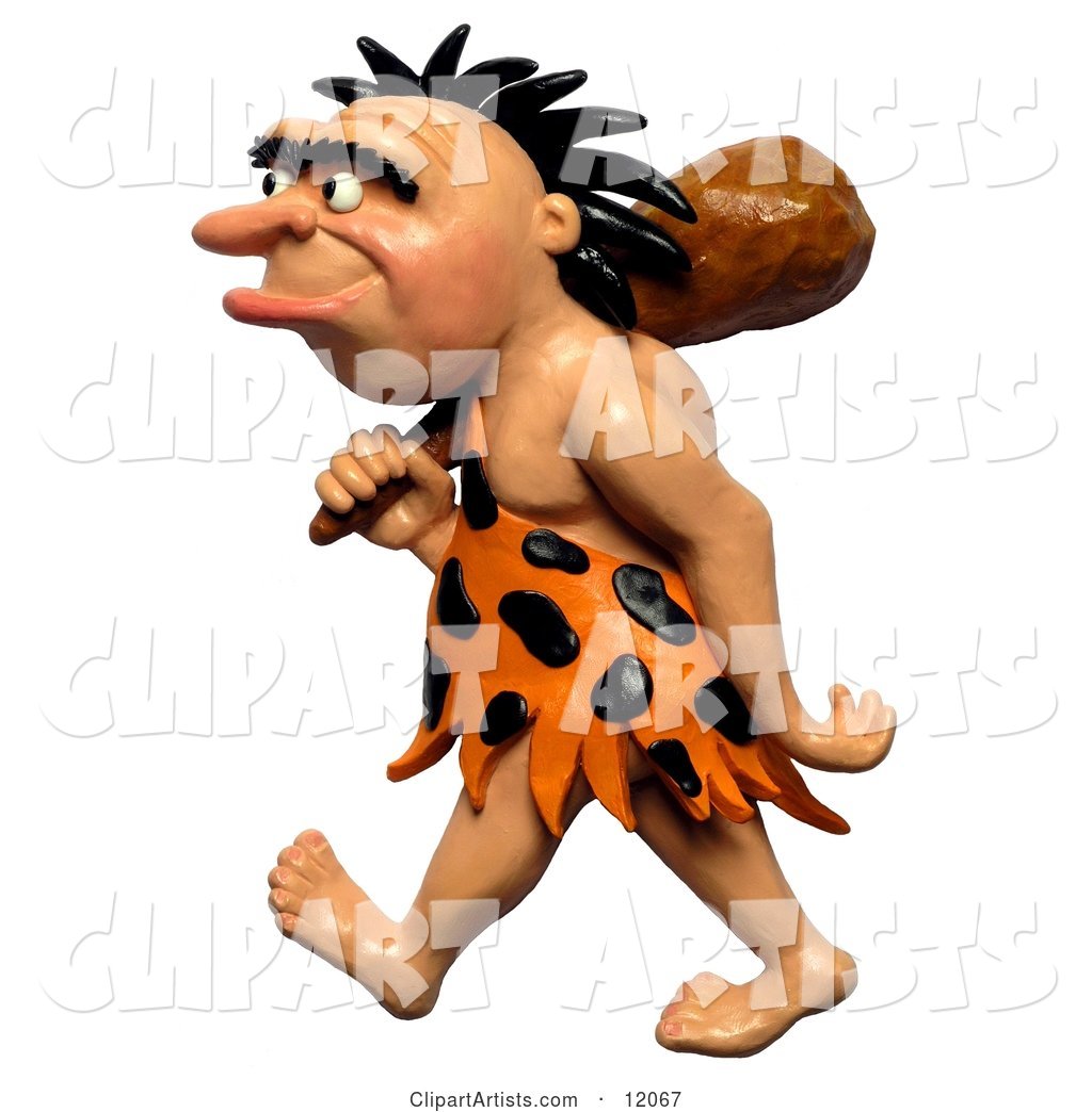 Caveman Walking with a Club over His Shoulder