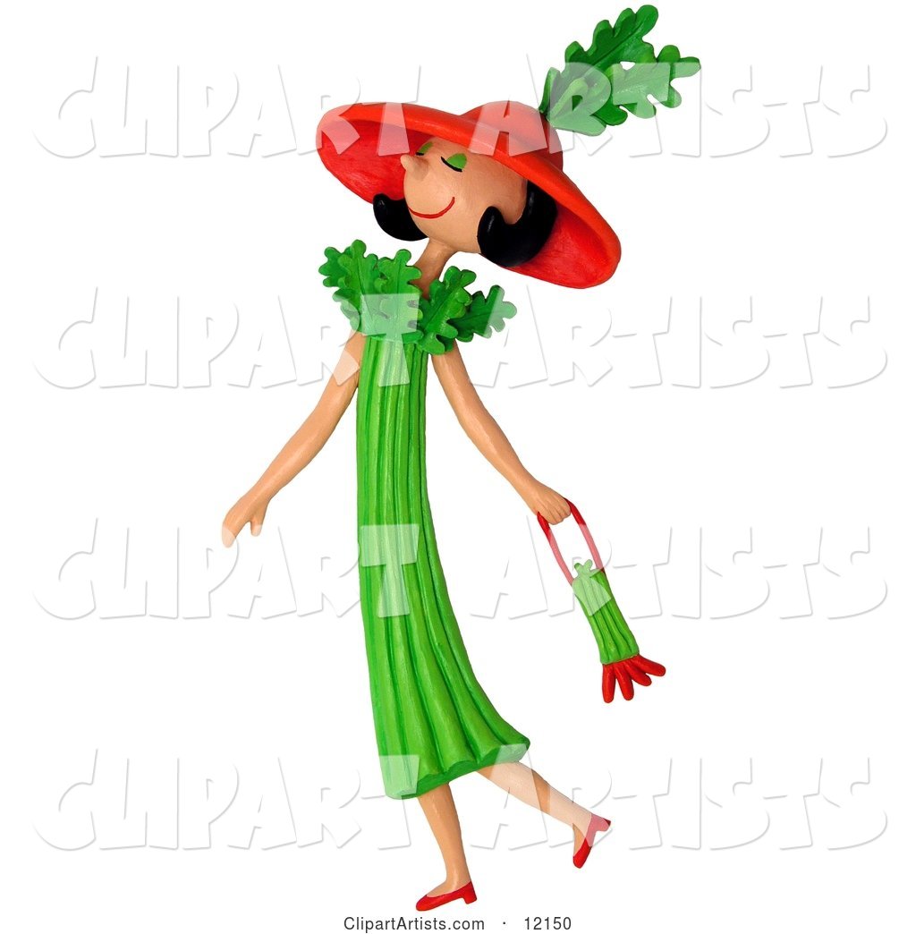 Celery Woman Walking with a Purse