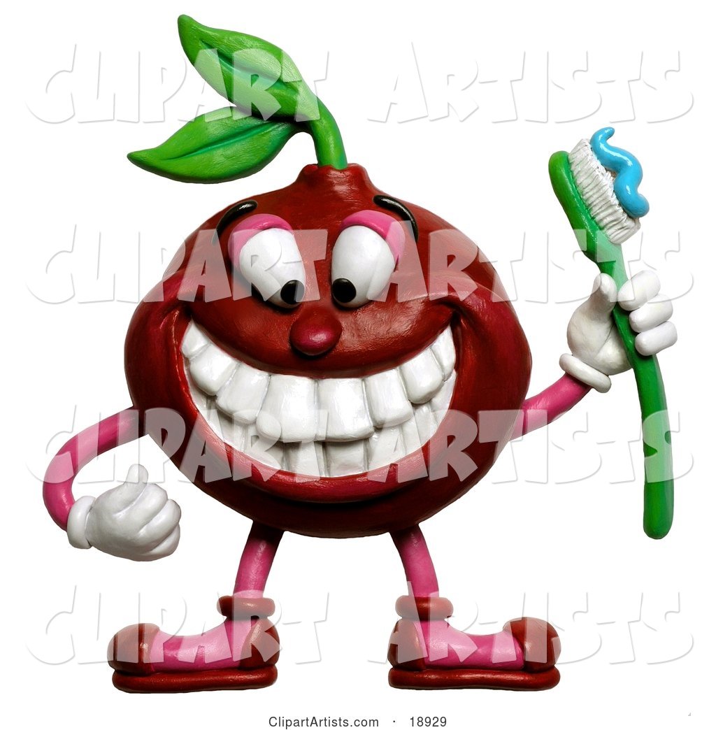 Cherry Holding a Toothbrush and Smiling