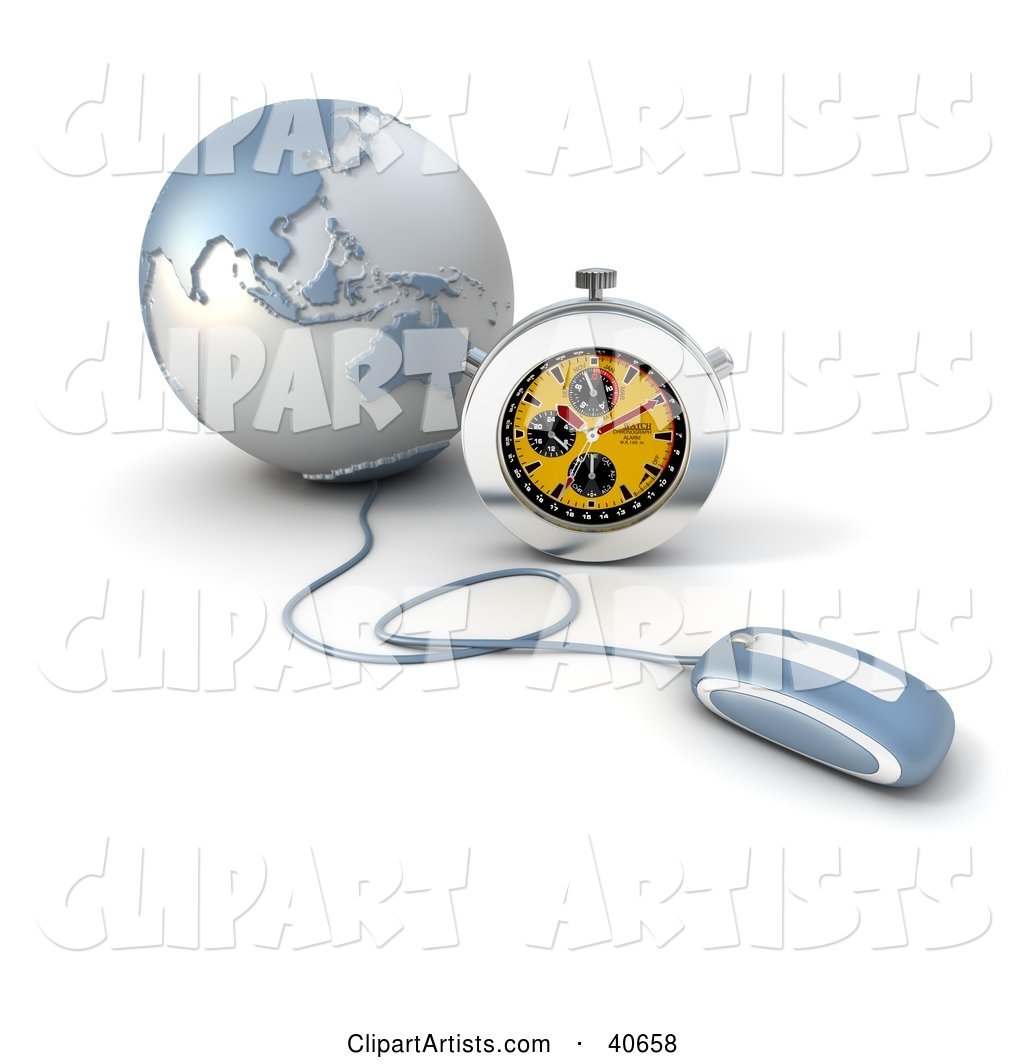 Computer Mouse Connected to a Blue Globe, with a Stopwatch