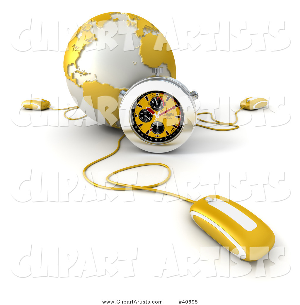 Computer Mouse Connected to a Yellow Globe, with a Stopwatch