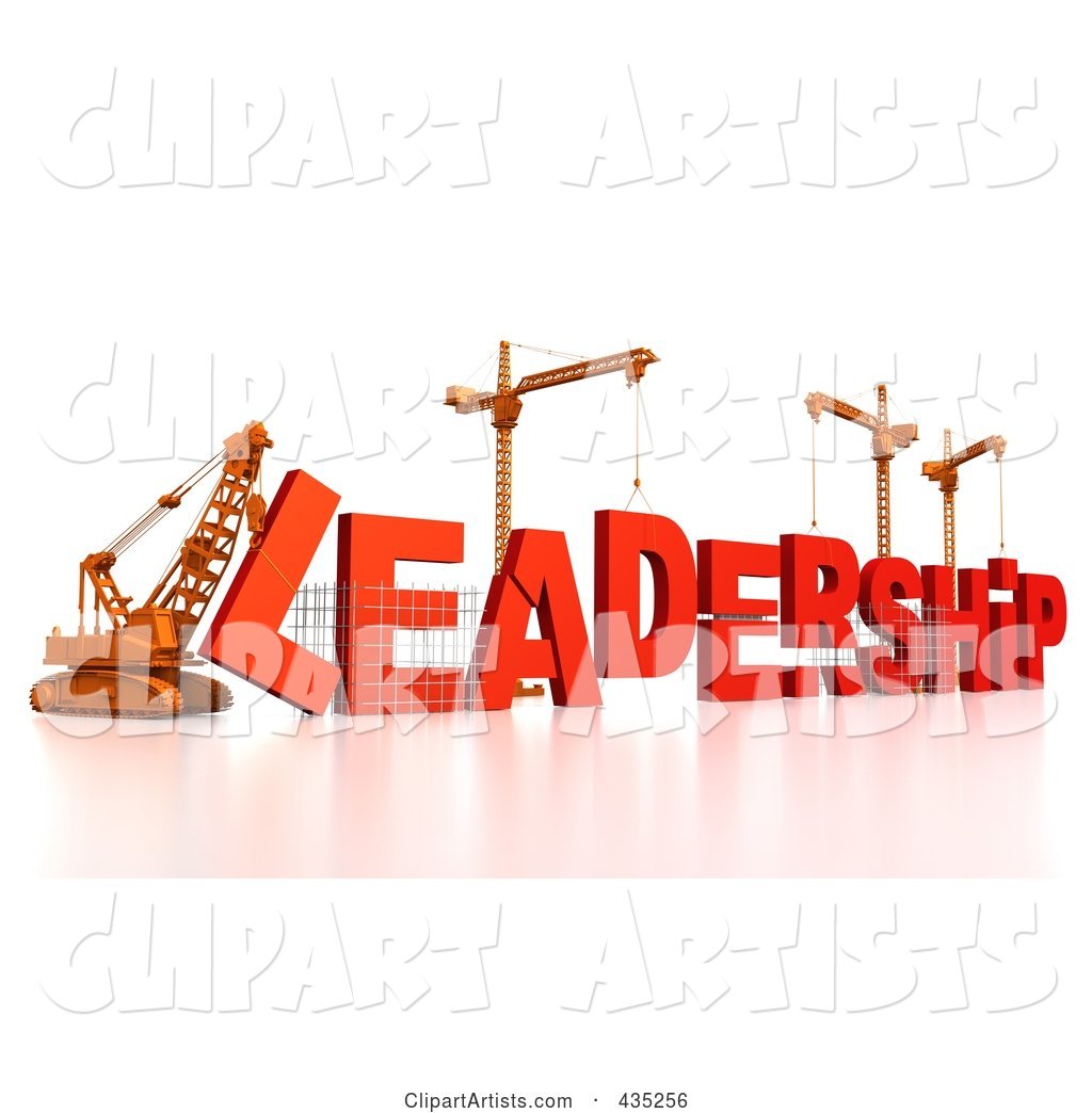 Construction Cranes and Lifting Machines Assembling the Word LEADERSHIP