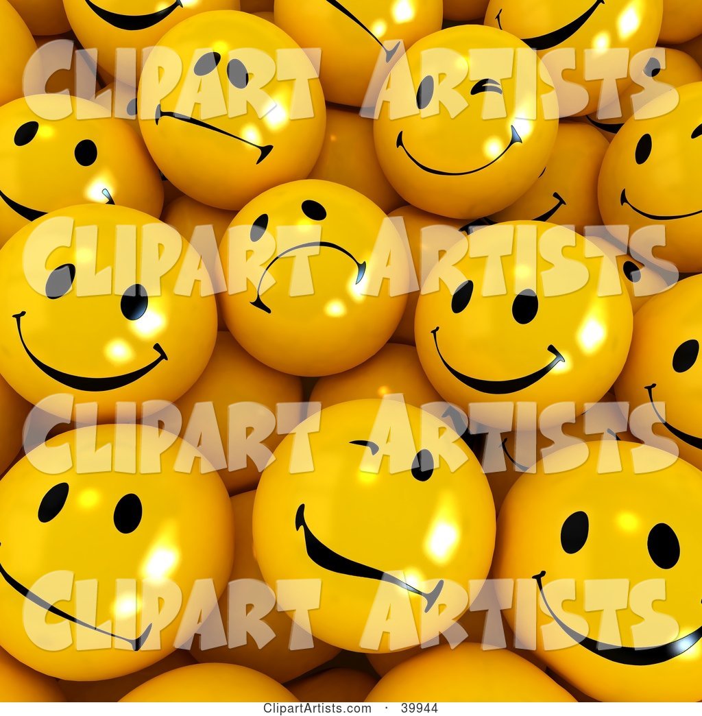 Crowd of Sad, Nervous, Flirty and Happy Yellow Smiley Balls
