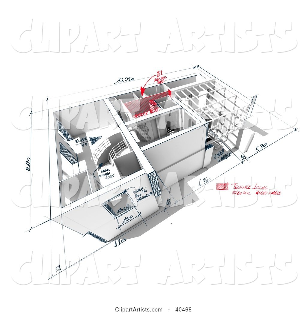 Custom Home Model with Sketches and Dimensions