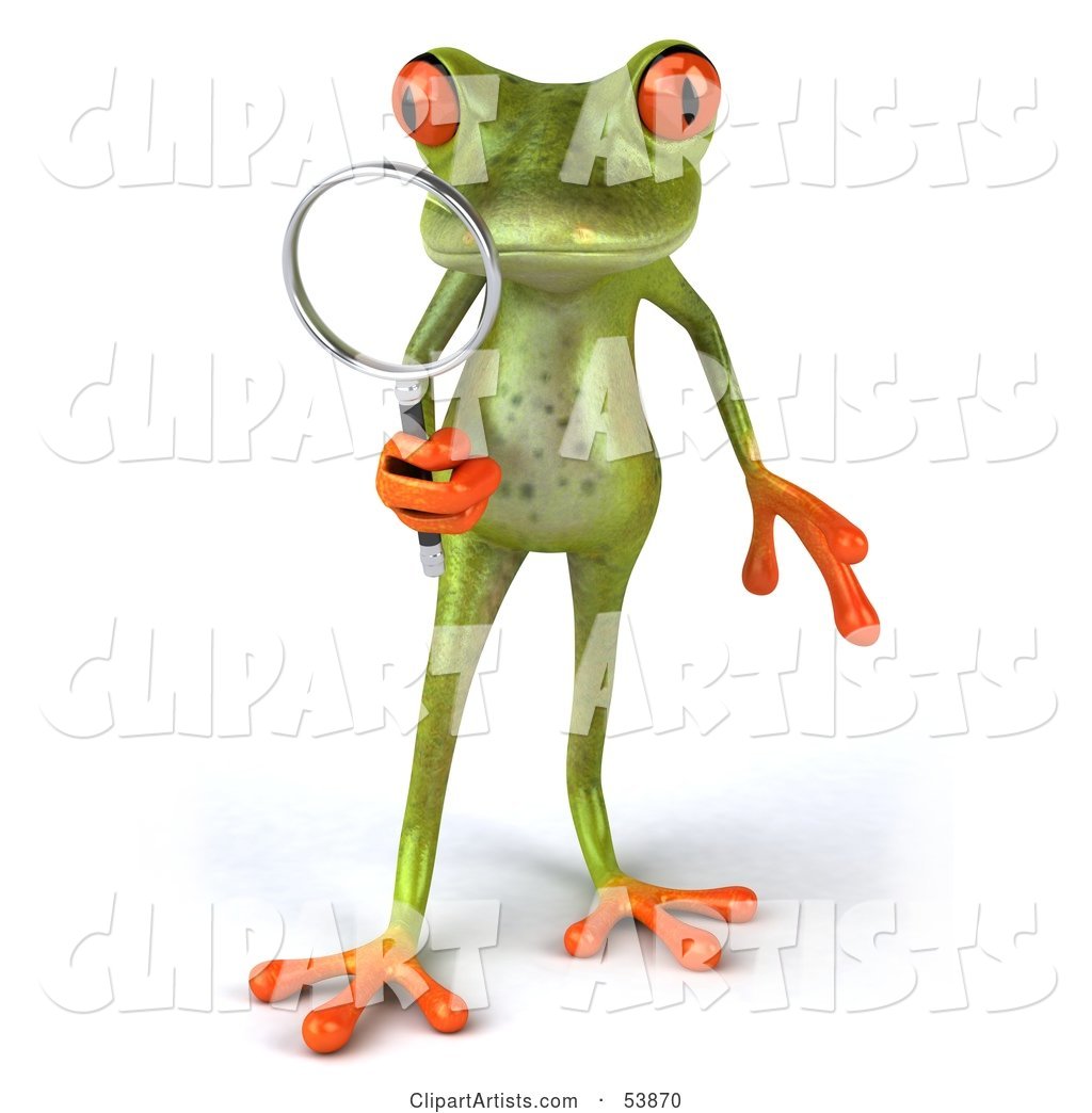 Cute Green Tree Frog Using a Magnifying Glass - Pose 1