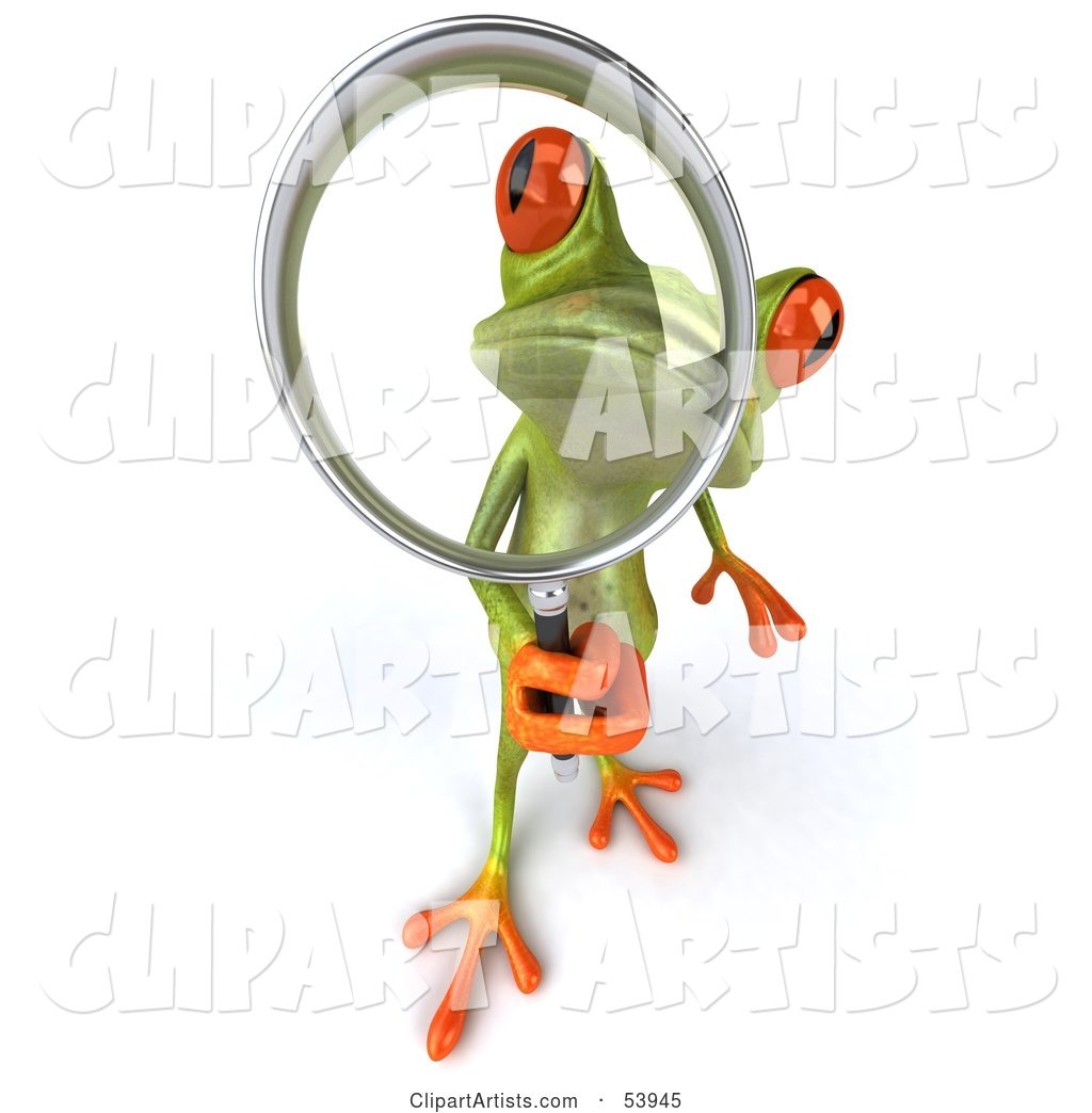 Cute Green Tree Frog Using a Magnifying Glass - Pose 3