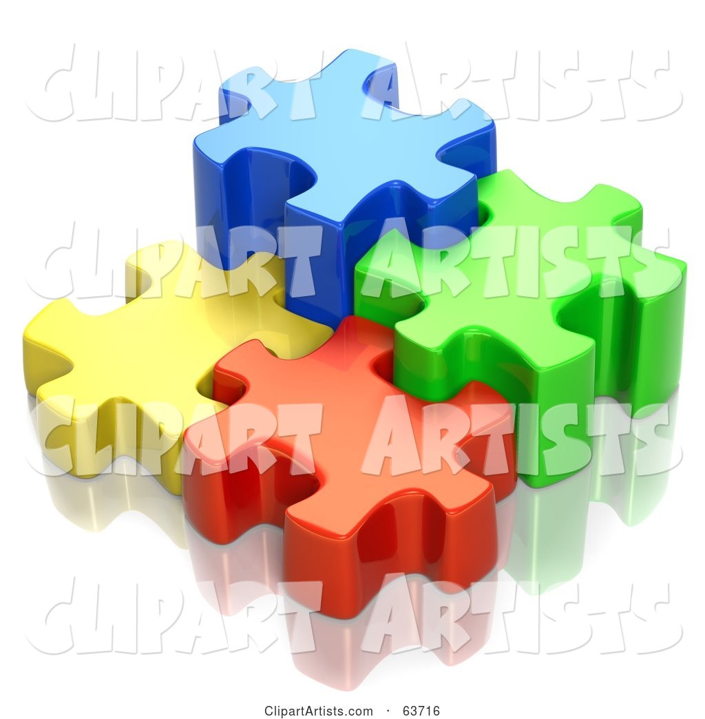 Different Sized Blue, Green, Red and Yellow Puzzle Pieces