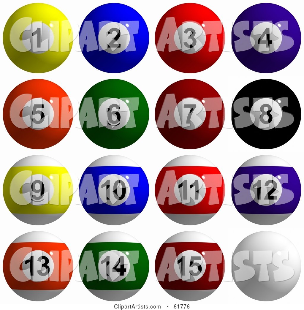 Digital Collage of Billiard Pool Balls, Solids and Stripes