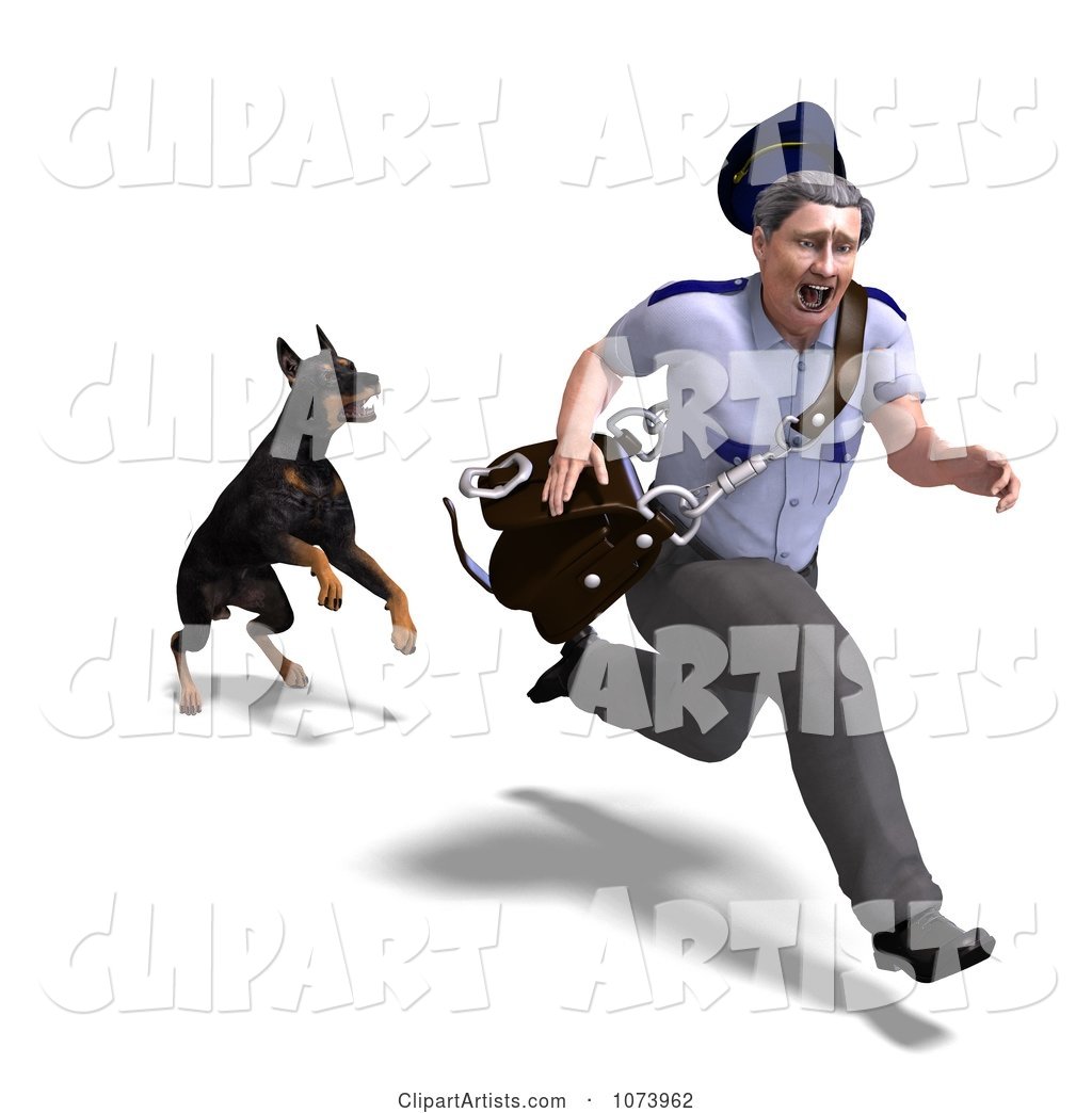 Doberman Dog Chasing a Postal Mail Man