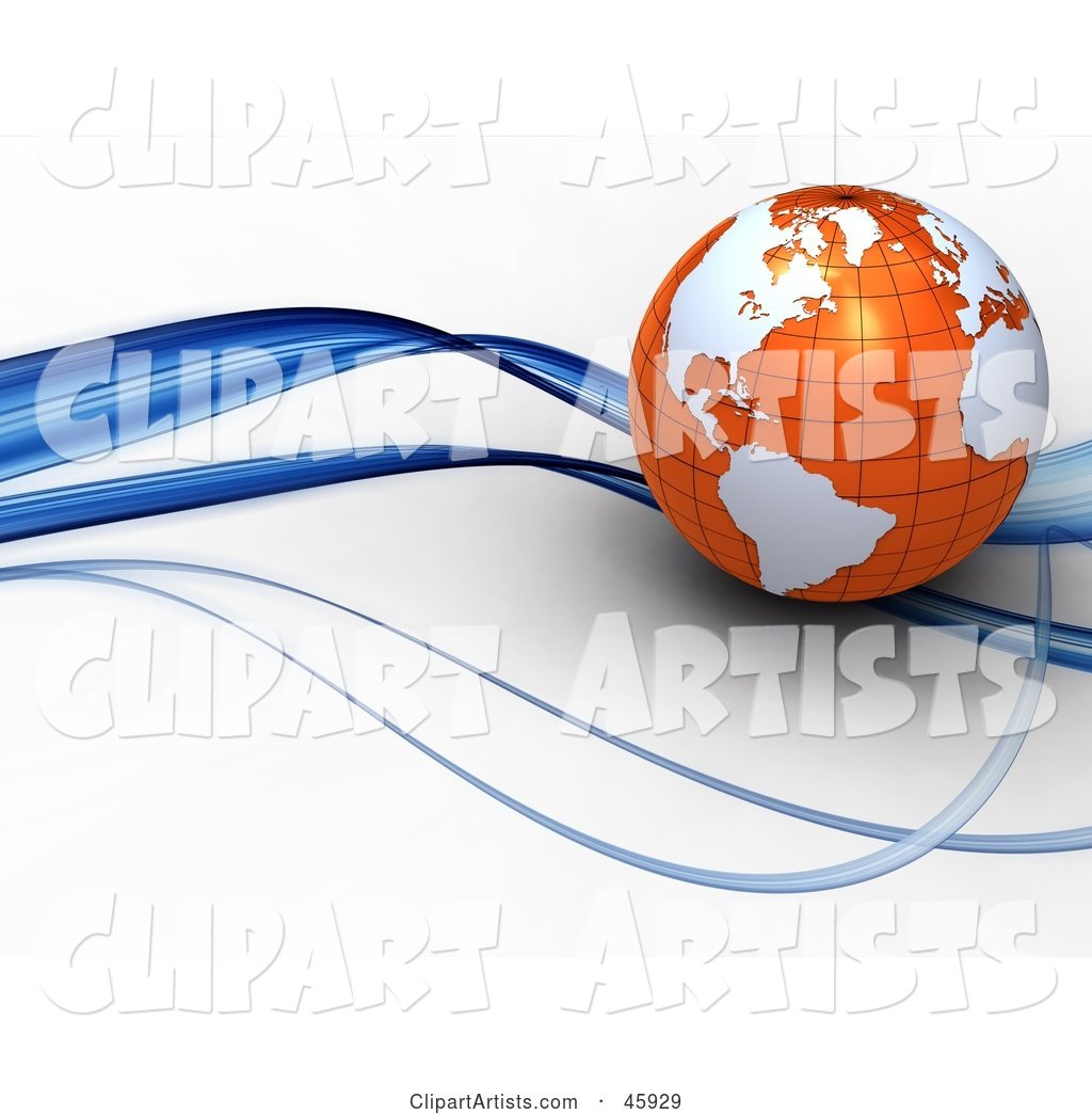 Globe with Orange Oceans and White Continents, Riding on a Blue Wave
