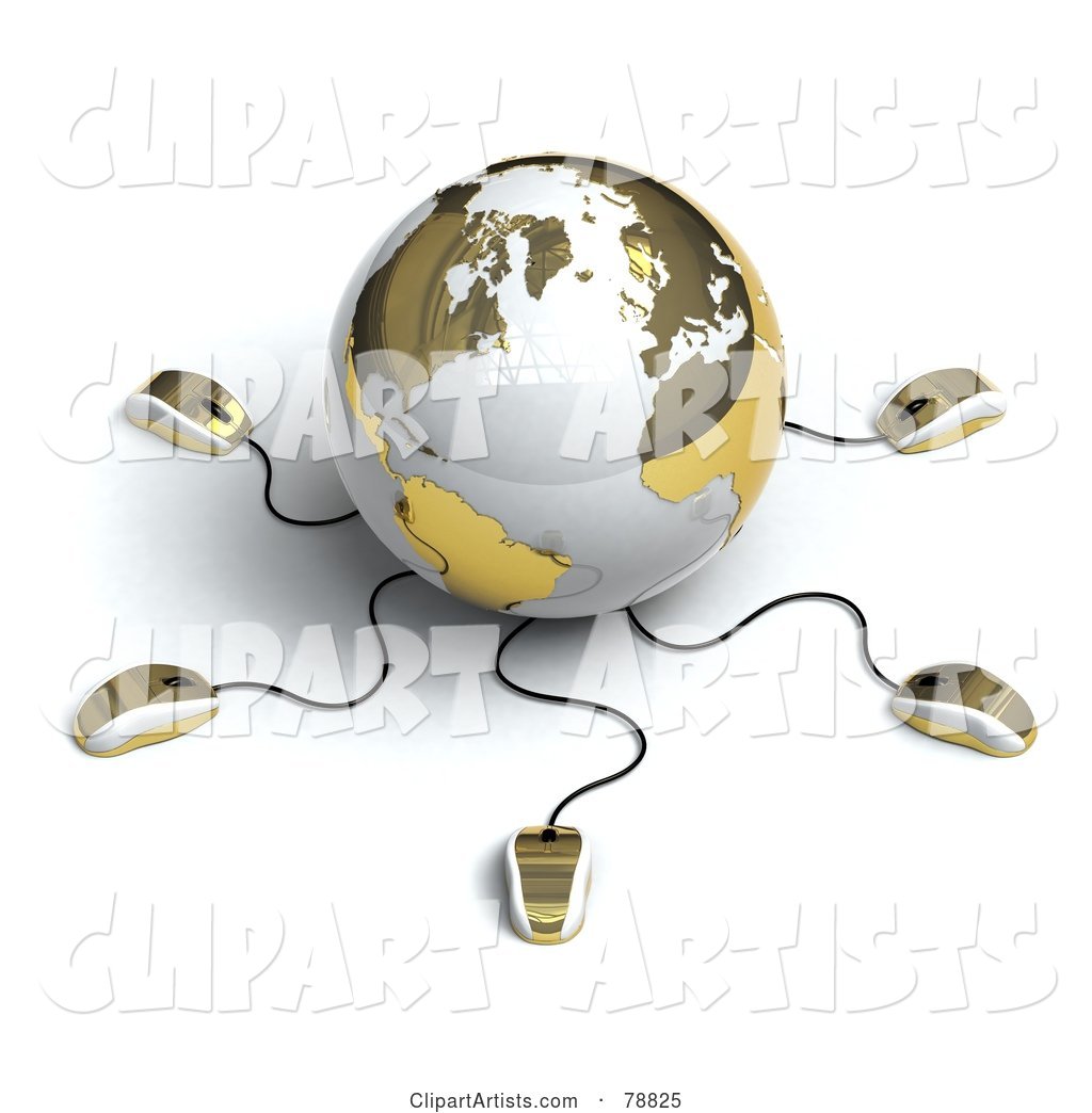 Gold and White Globe with Many Networked Computer Mice