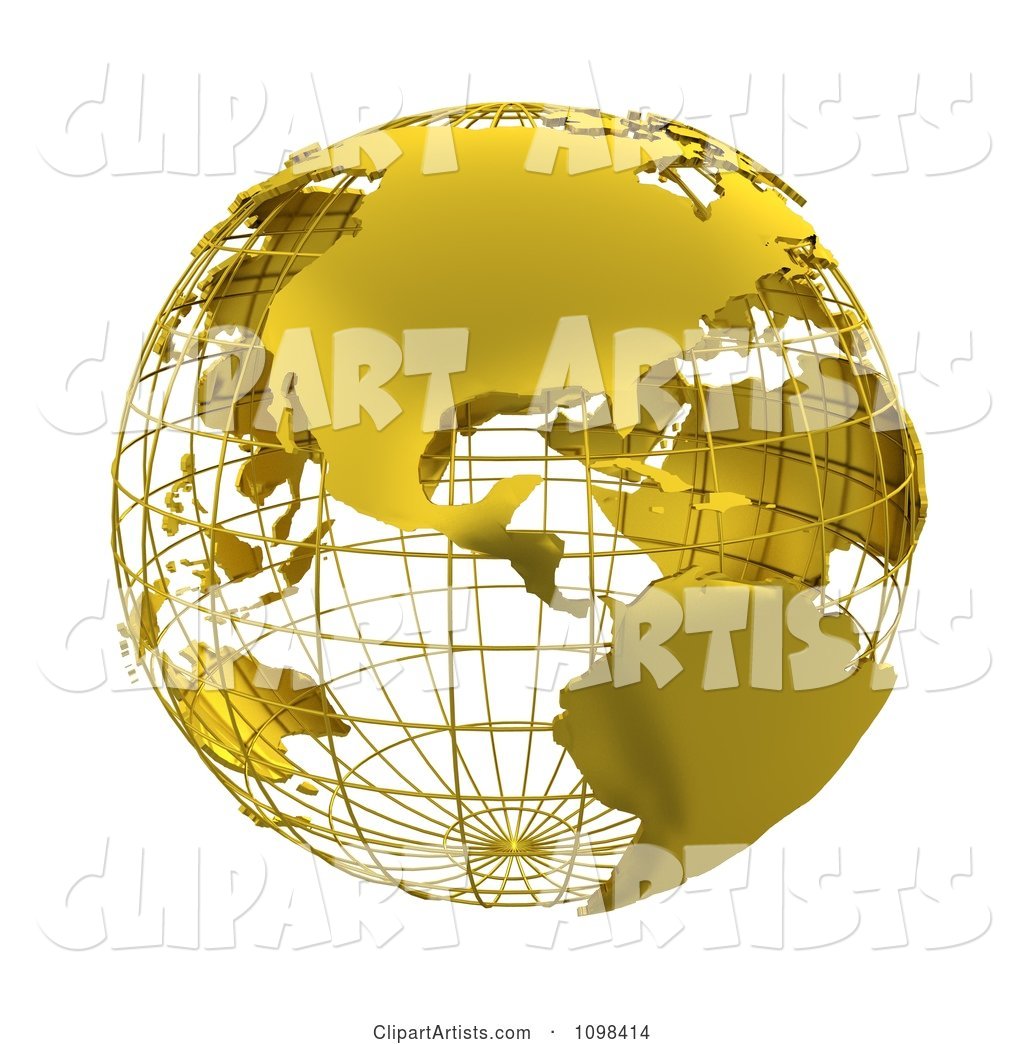 Golden Wire Grid Globe Featuring the Americas