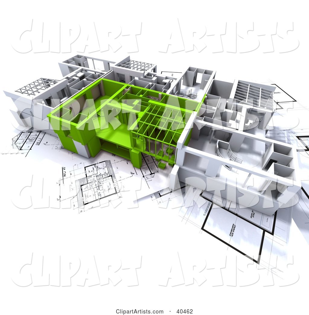 Green and White Home Floor Plans on Blueprints