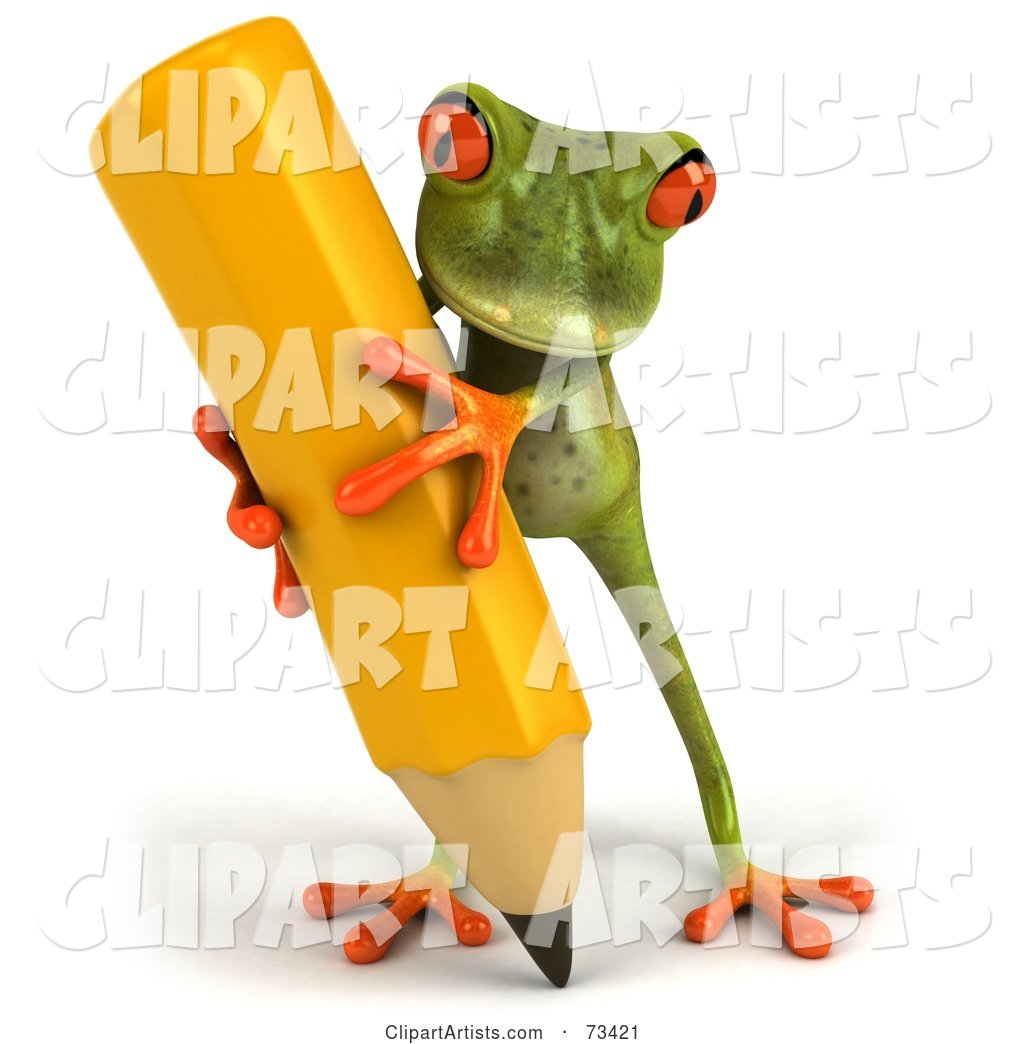 Green Tree Frog Carrying a Large Yellow Pencil - Version 2