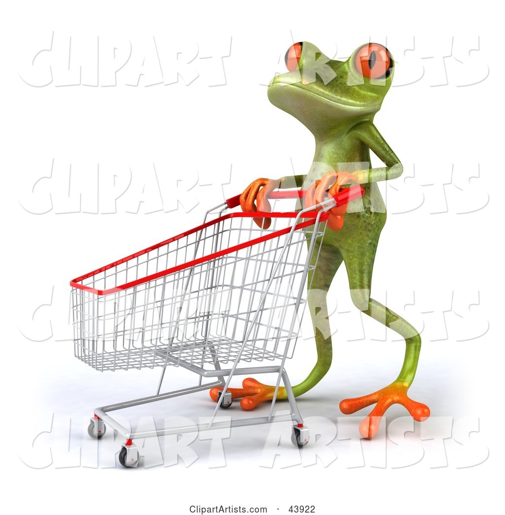 Green Tree Frog Pushing a Shopping Cart